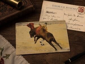 Antique Bullfight Postcard The Final Thrust Matador Mexico c1910 Vintage Texas
